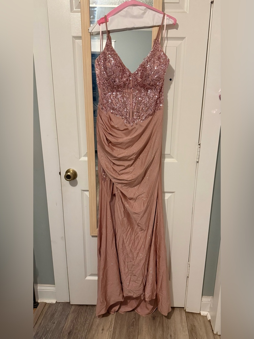Sleeveless Beaded Dusty Rose Evening Gown
